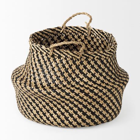 Gaia (Set of 3) Light and Dark Brown Cross Patterend Belly Seagrass Basket from Mercana - Luna Furniture