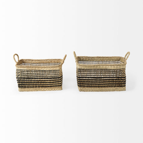 Nia (Set of 2) Light Brown Seagrass Rectangular Basket with Handles from Mercana - Luna Furniture