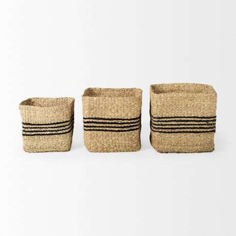 Cullen 15.7L x 15.7W x 15.7H (Set of 3) Grey Twisted Seagrass Square Basket from Mercana - Luna Furniture