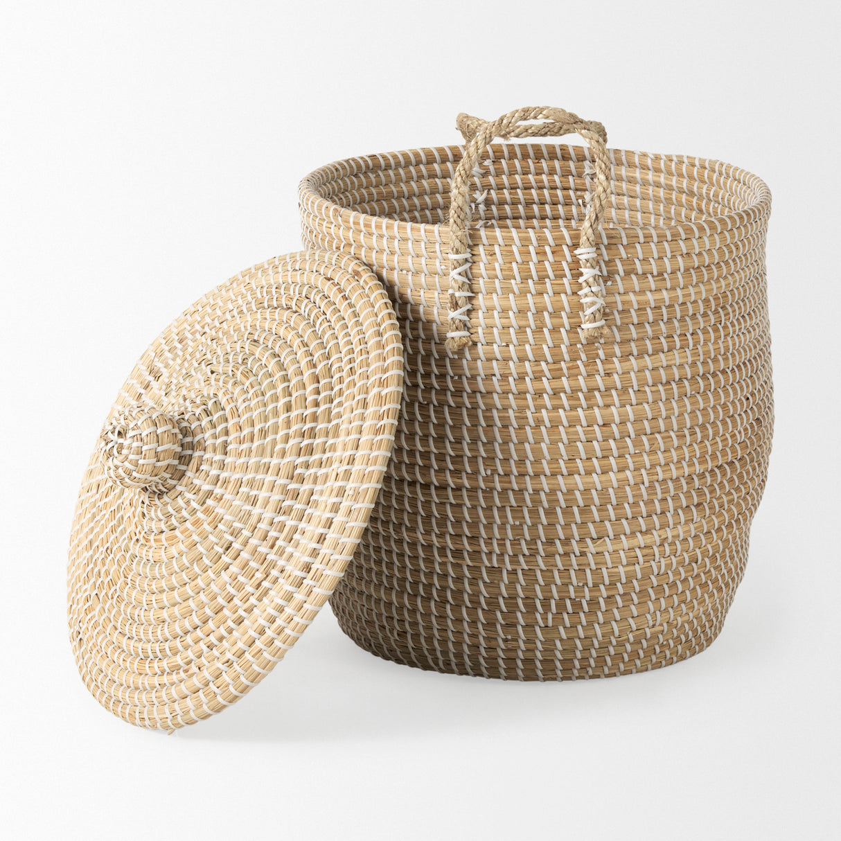 Olivia 15.7L x 15.7W x 17.3H Set of 3 Beige Seagrass Basket W/Lid and Handles from Mercana - Luna Furniture