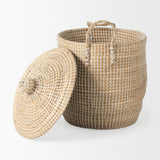 Olivia 15.7L x 15.7W x 17.3H Set of 3 Beige Seagrass Basket W/Lid and Handles from Mercana - Luna Furniture