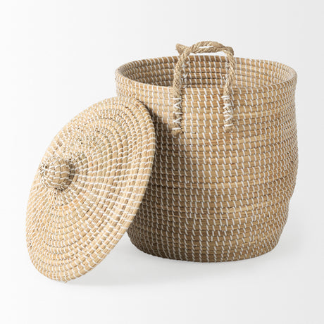 Olivia 15.7L x 15.7W x 17.3H Set of 3 Beige Seagrass Basket W/Lid and Handles from Mercana - Luna Furniture
