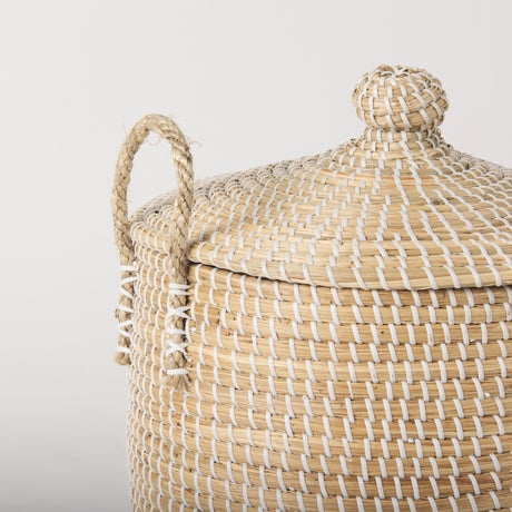 Olivia 15.7L x 15.7W x 17.3H Set of 3 Beige Seagrass Basket W/Lid and Handles from Mercana - Luna Furniture