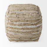 Aadhya 16.0L x 16.0W x 16.0H Taupe/Silver Leather and Cotton Pouf from Mercana - Luna Furniture