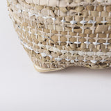 Aadhya 16.0L x 16.0W x 16.0H Taupe/Silver Leather and Cotton Pouf from Mercana - Luna Furniture