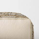 Aadhya 16.0L x 16.0W x 16.0H Taupe/Silver Leather and Cotton Pouf from Mercana - Luna Furniture