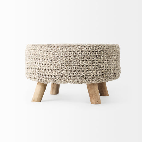 Bina 24.0L x 24.0W x 14.0H Light Gray 4 Legged Wool Stool from Mercana - Luna Furniture