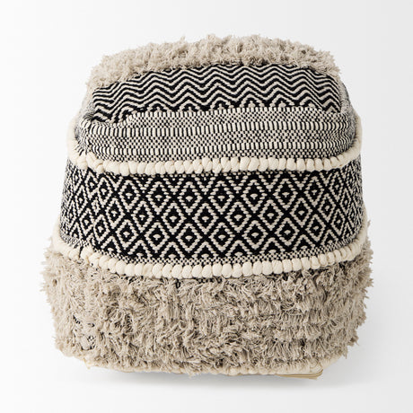 Darika 16.0L x 16.0W x 16.0H Black/White/Gray Cotton Pouf from Mercana - Luna Furniture