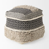 Darika 16.0L x 16.0W x 16.0H Black/White/Gray Cotton Pouf from Mercana - Luna Furniture