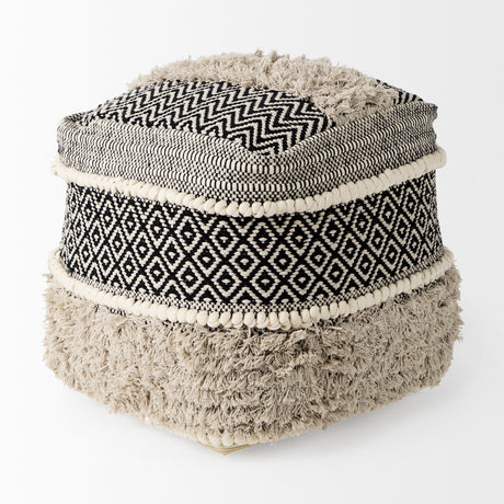 Darika 16.0L x 16.0W x 16.0H Black/White/Gray Cotton Pouf from Mercana - Luna Furniture