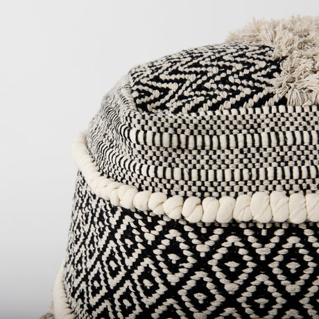 Darika 16.0L x 16.0W x 16.0H Black/White/Gray Cotton Pouf from Mercana - Luna Furniture