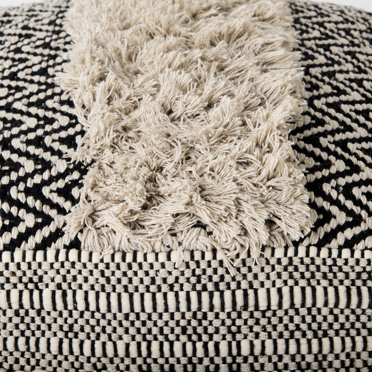 Darika 16.0L x 16.0W x 16.0H Black/White/Gray Cotton Pouf from Mercana - Luna Furniture