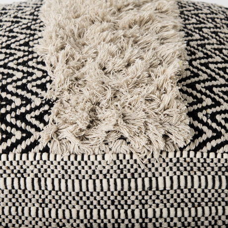 Darika 16.0L x 16.0W x 16.0H Black/White/Gray Cotton Pouf from Mercana - Luna Furniture