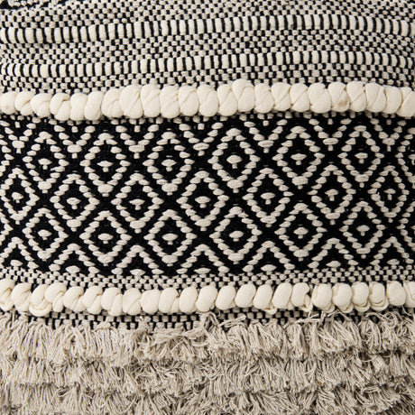 Darika 16.0L x 16.0W x 16.0H Black/White/Gray Cotton Pouf from Mercana - Luna Furniture