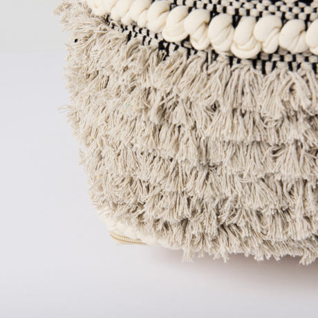 Darika 16.0L x 16.0W x 16.0H Black/White/Gray Cotton Pouf from Mercana - Luna Furniture
