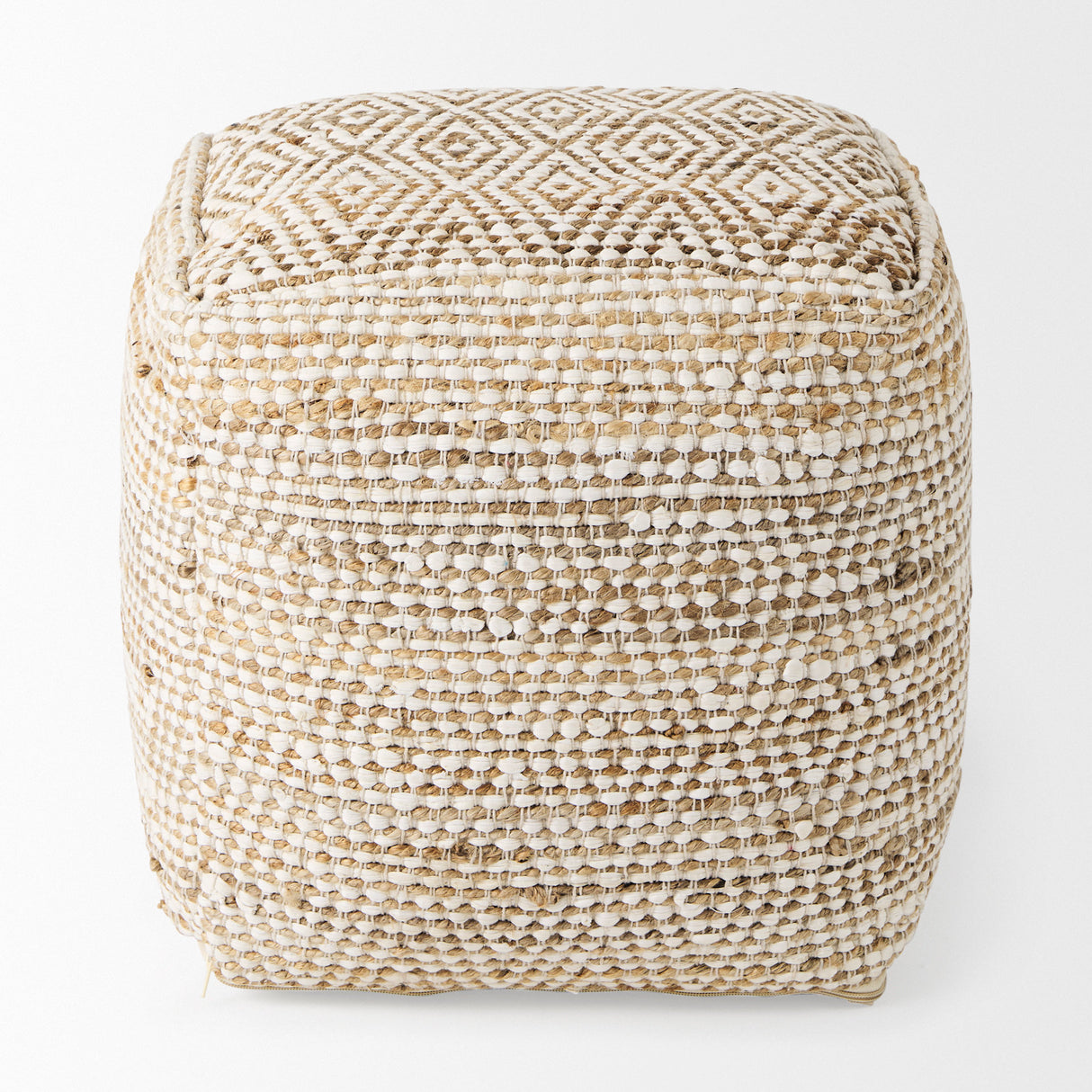 Ekani 16.0L x 16.0W x 16.0H Cream/Beige Cotton Pouf from Mercana - Luna Furniture