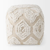 Ekanta 16.0L x 16.0W x 16.0H Cream/Beige Patterned Cotton Pouf from Mercana - Luna Furniture