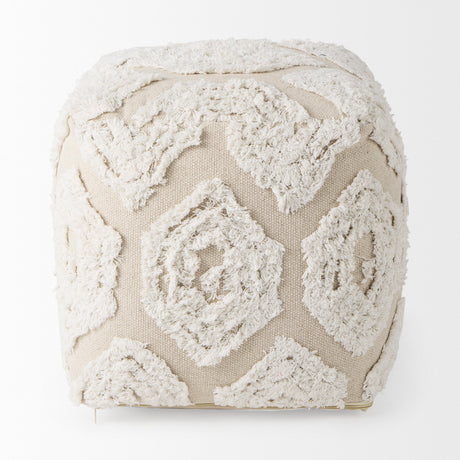Ekanta 16.0L x 16.0W x 16.0H Cream/Beige Patterned Cotton Pouf from Mercana - Luna Furniture