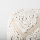 Ekanta 16.0L x 16.0W x 16.0H Cream/Beige Patterned Cotton Pouf from Mercana - Luna Furniture