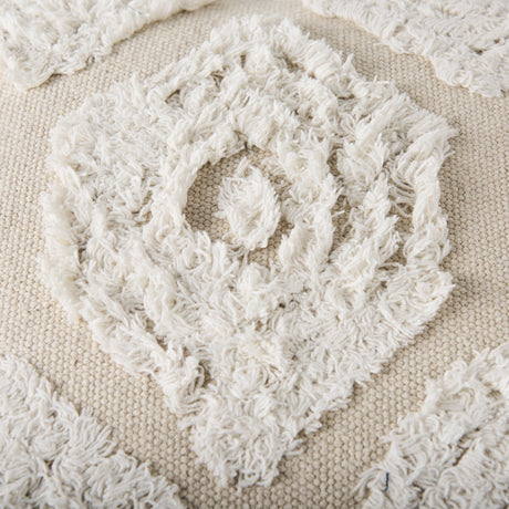Ekanta 16.0L x 16.0W x 16.0H Cream/Beige Patterned Cotton Pouf from Mercana - Luna Furniture
