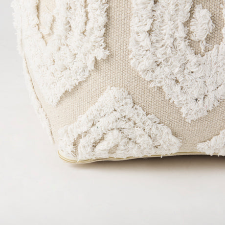 Ekanta 16.0L x 16.0W x 16.0H Cream/Beige Patterned Cotton Pouf from Mercana - Luna Furniture