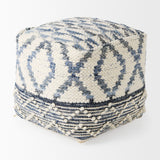 Eshana 16.0L x 16.0W x 16.0H Cream Wool and Denim Patterned Pouf from Mercana - Luna Furniture
