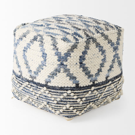 Eshana 16.0L x 16.0W x 16.0H Cream Wool and Denim Patterned Pouf from Mercana - Luna Furniture