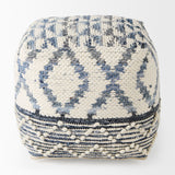 Eshana 16.0L x 16.0W x 16.0H Cream Wool and Denim Patterned Pouf from Mercana - Luna Furniture