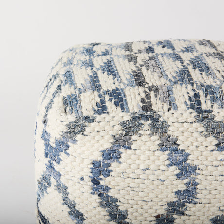 Eshana 16.0L x 16.0W x 16.0H Cream Wool and Denim Patterned Pouf from Mercana - Luna Furniture