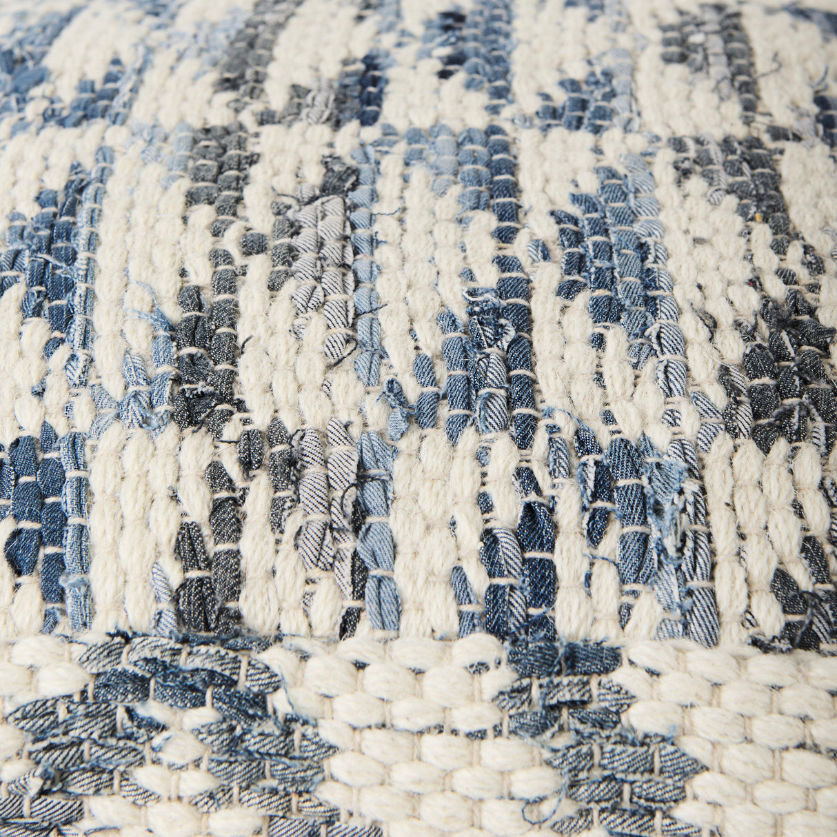 Eshana 16.0L x 16.0W x 16.0H Cream Wool and Denim Patterned Pouf from Mercana - Luna Furniture