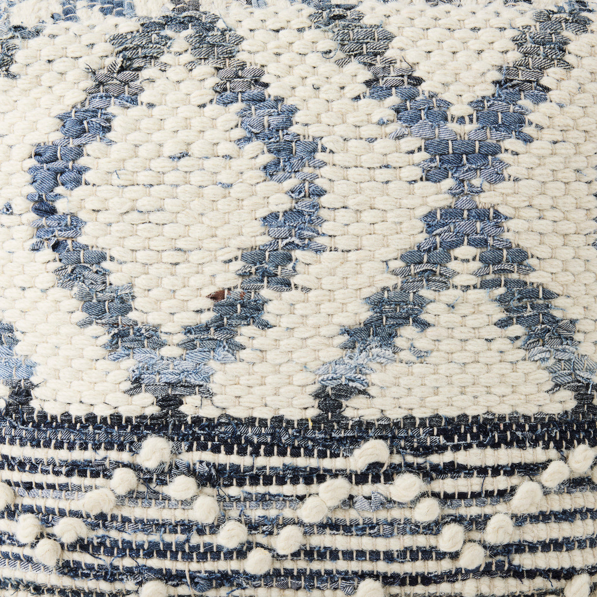 Eshana 16.0L x 16.0W x 16.0H Cream Wool and Denim Patterned Pouf from Mercana - Luna Furniture