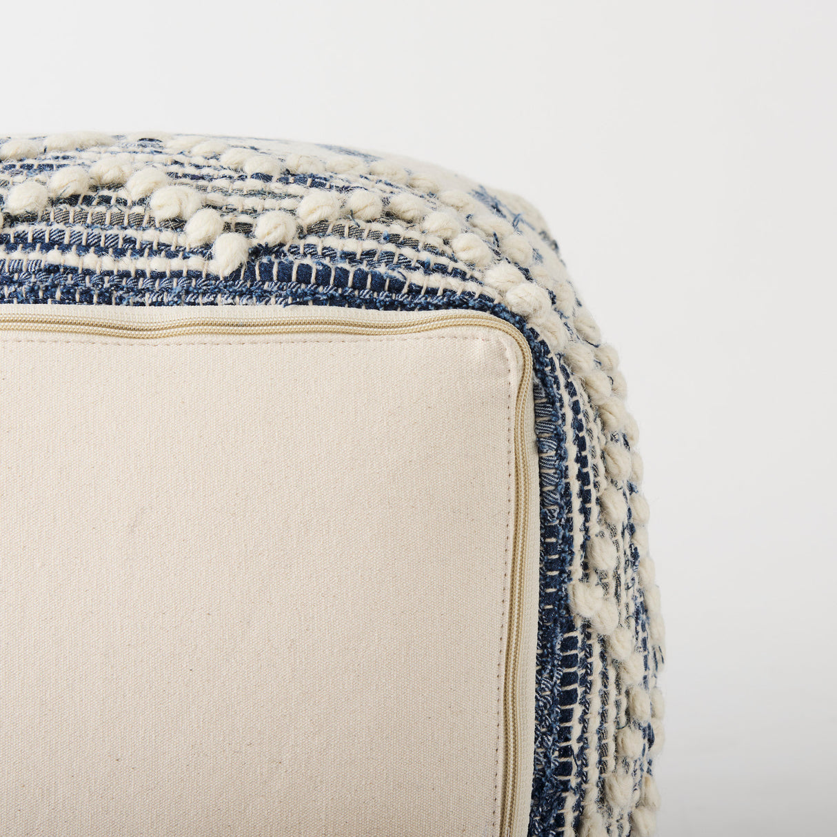 Eshana 16.0L x 16.0W x 16.0H Cream Wool and Denim Patterned Pouf from Mercana - Luna Furniture