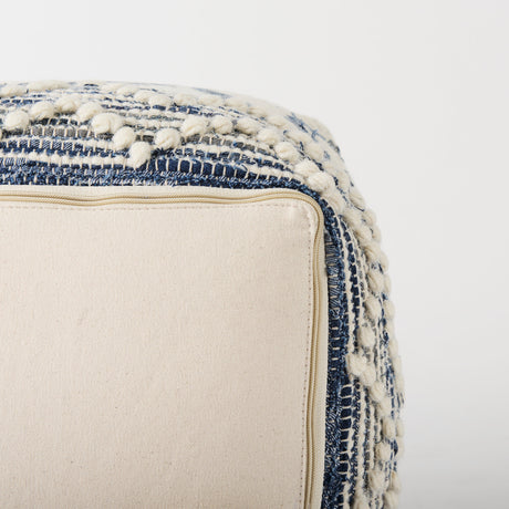 Eshana 16.0L x 16.0W x 16.0H Cream Wool and Denim Patterned Pouf from Mercana - Luna Furniture