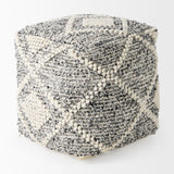 Ekiya 16.0L x 16.0W x 16.0H Black/White Yarn and Wool Patterened Pouf from Mercana - Luna Furniture