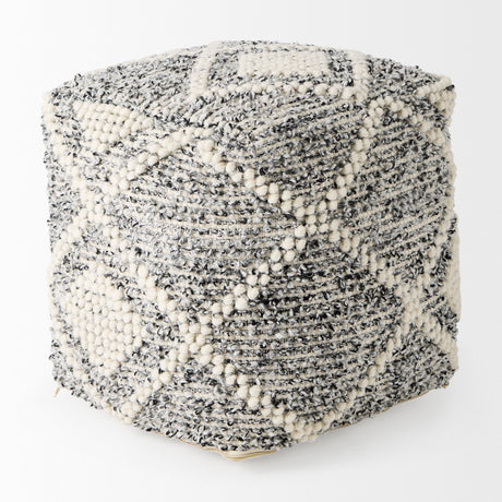 Ekiya 16.0L x 16.0W x 16.0H Black/White Yarn and Wool Patterened Pouf from Mercana - Luna Furniture