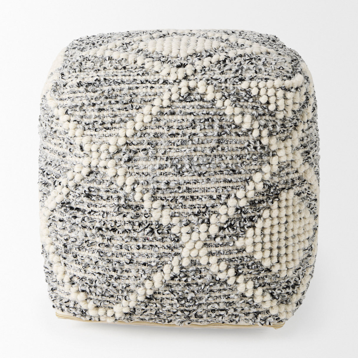Ekiya 16.0L x 16.0W x 16.0H Black/White Yarn and Wool Patterened Pouf from Mercana - Luna Furniture