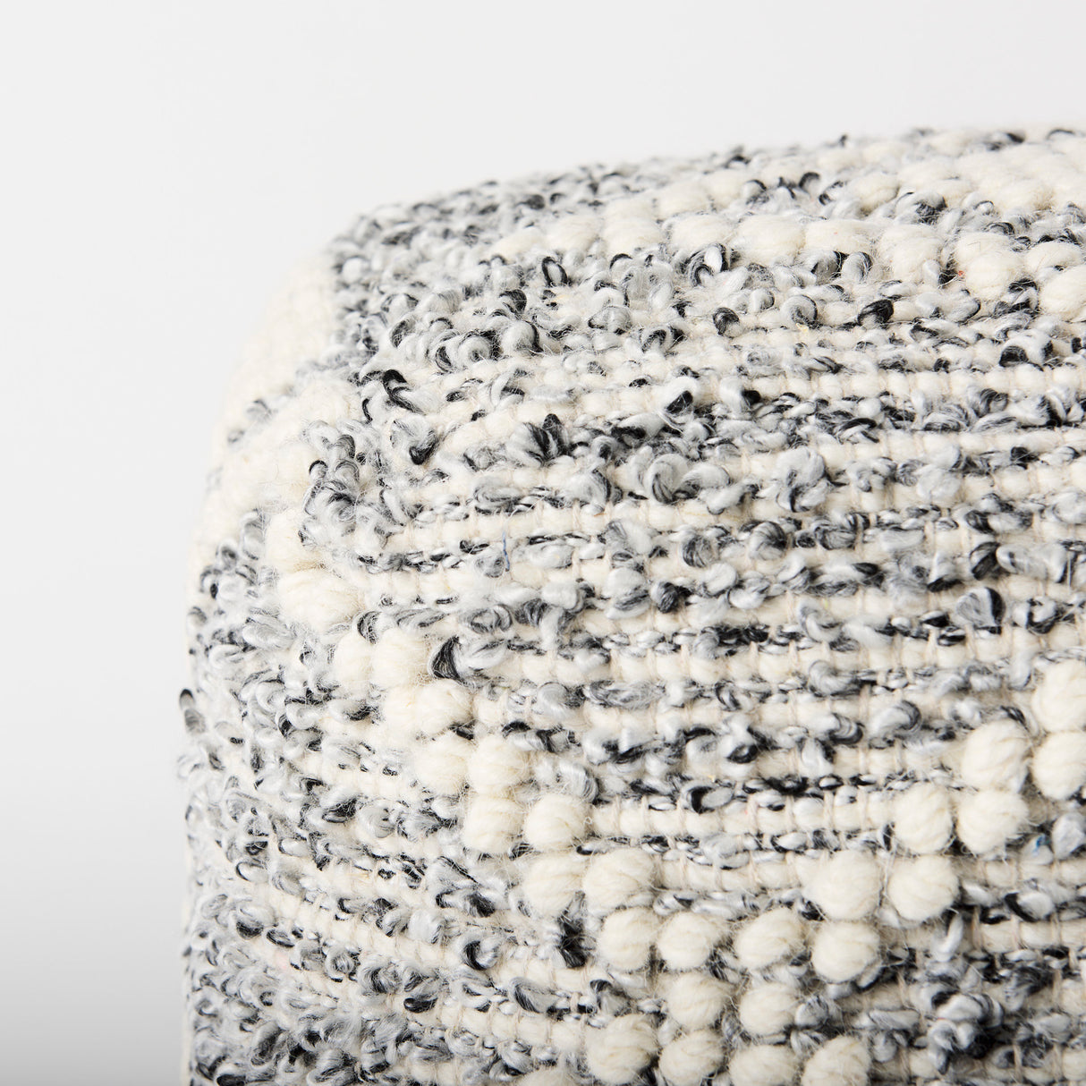 Ekiya 16.0L x 16.0W x 16.0H Black/White Yarn and Wool Patterened Pouf from Mercana - Luna Furniture