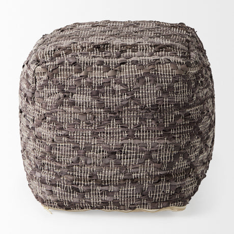 Falguni 16.0L x 16.0W x 16.0H Gray Leather and Cotton Patterned Pouf from Mercana - Luna Furniture