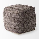 Falguni 16.0L x 16.0W x 16.0H Gray Leather and Cotton Patterned Pouf from Mercana - Luna Furniture