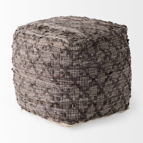 Falguni 16.0L x 16.0W x 16.0H Gray Leather and Cotton Patterned Pouf from Mercana - Luna Furniture
