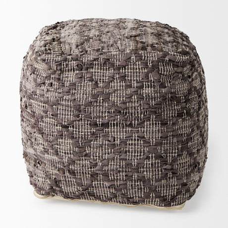 Falguni 16.0L x 16.0W x 16.0H Gray Leather and Cotton Patterned Pouf from Mercana - Luna Furniture