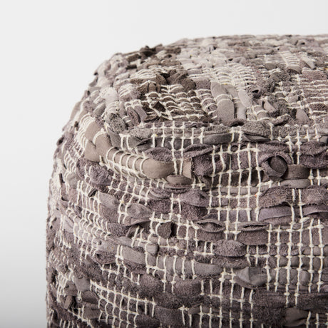 Falguni 16.0L x 16.0W x 16.0H Gray Leather and Cotton Patterned Pouf from Mercana - Luna Furniture