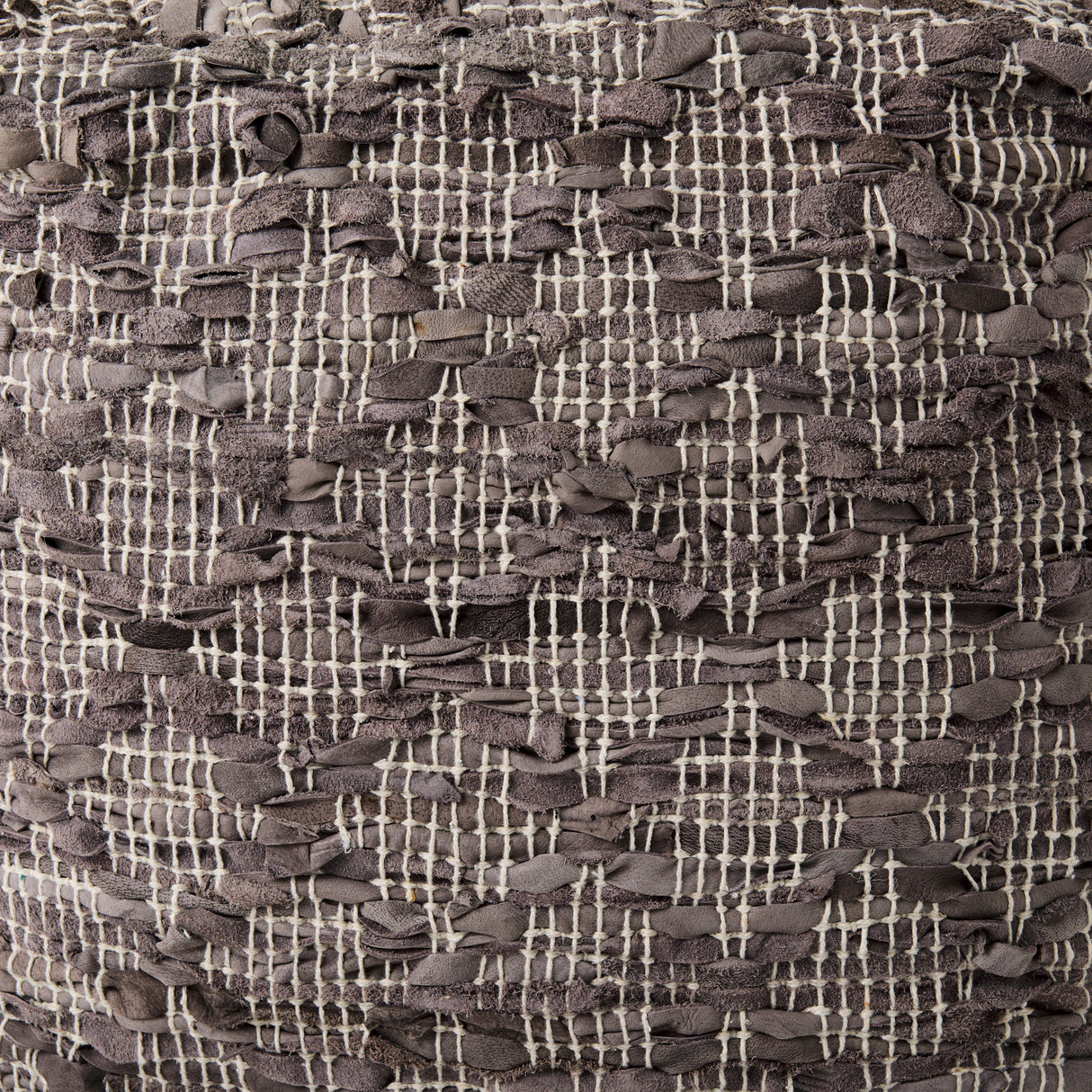 Falguni 16.0L x 16.0W x 16.0H Gray Leather and Cotton Patterned Pouf from Mercana - Luna Furniture