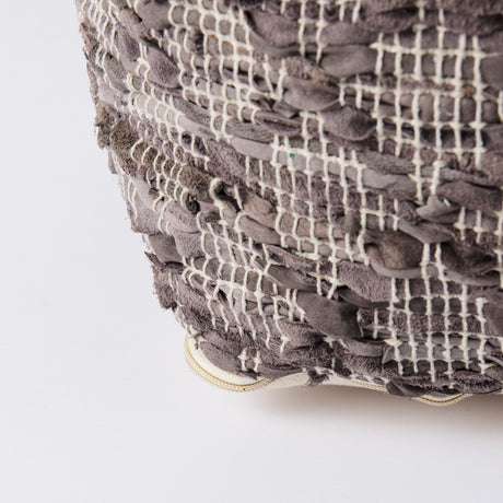 Falguni 16.0L x 16.0W x 16.0H Gray Leather and Cotton Patterned Pouf from Mercana - Luna Furniture