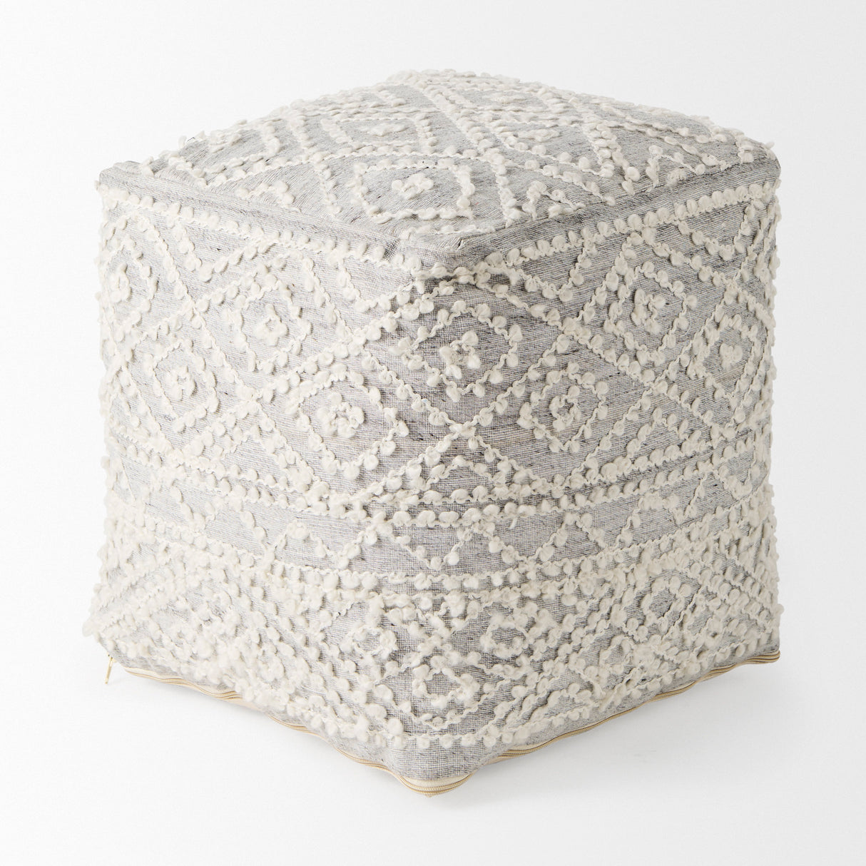 Farida 6.0L x 16.0W x 16.0H Light Gray Wool and Polyester Patterned Pouf from Mercana - Luna Furniture