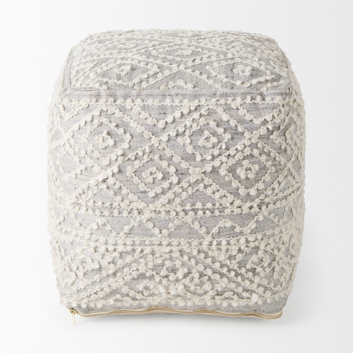 Farida 6.0L x 16.0W x 16.0H Light Gray Wool and Polyester Patterned Pouf from Mercana - Luna Furniture