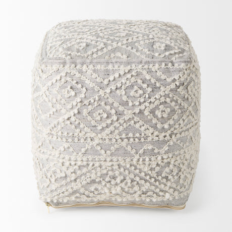 Farida 6.0L x 16.0W x 16.0H Light Gray Wool and Polyester Patterned Pouf from Mercana - Luna Furniture
