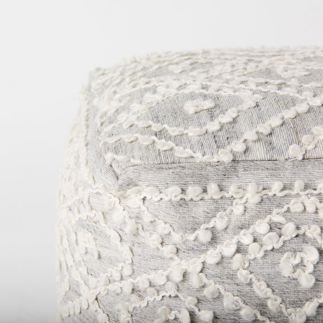 Farida 6.0L x 16.0W x 16.0H Light Gray Wool and Polyester Patterned Pouf from Mercana - Luna Furniture