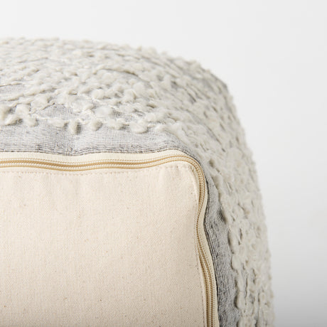 Farida 6.0L x 16.0W x 16.0H Light Gray Wool and Polyester Patterned Pouf from Mercana - Luna Furniture