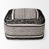 Garima 22.0L x 22.0W x 14.0H Black/White Wool and Cotton Patterned Pouf from Mercana - Luna Furniture